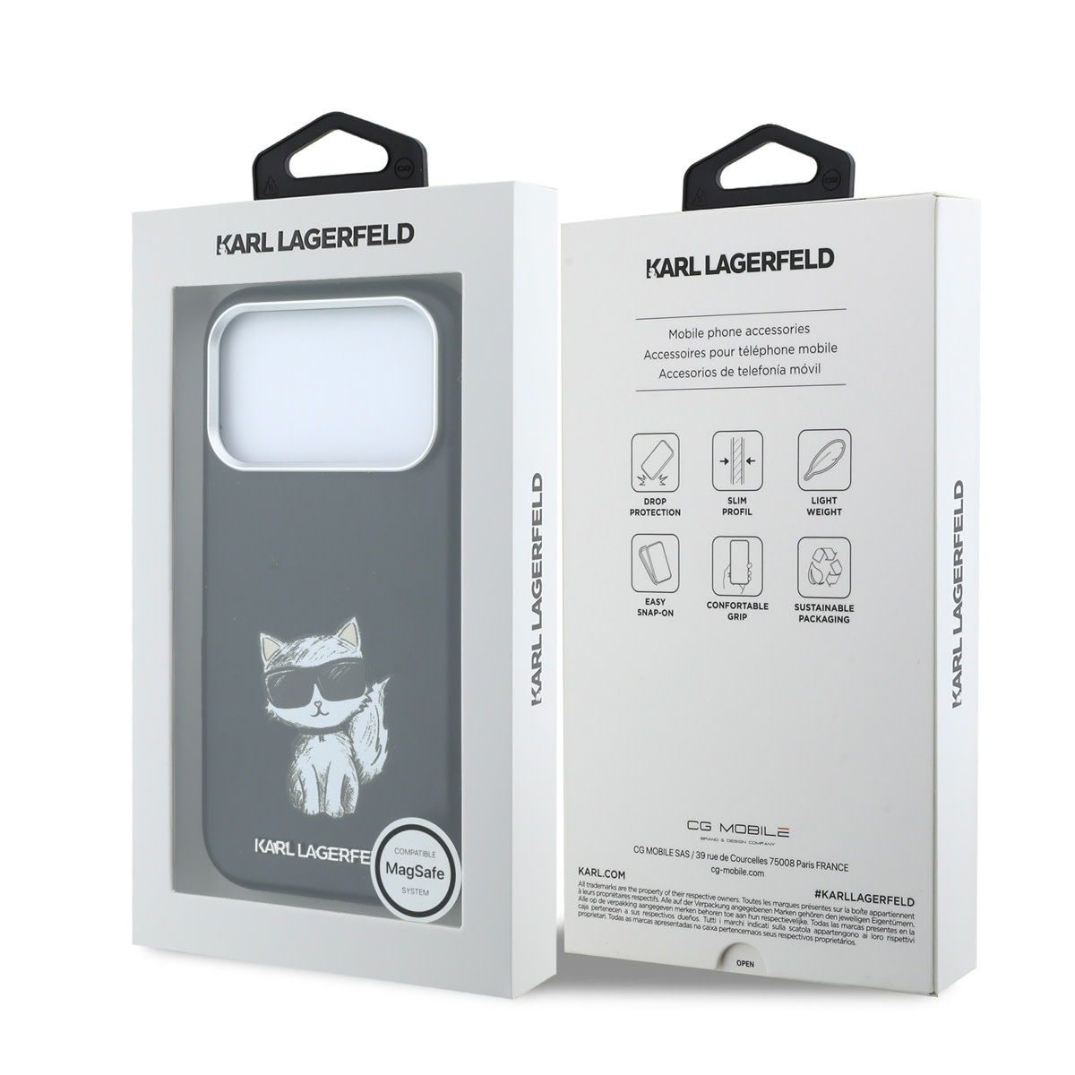 Karl iPhone 18 Pro Max Case hard shell - MagSafe - SW - smooth PU - Choupette Sketch Zwart - detail 7