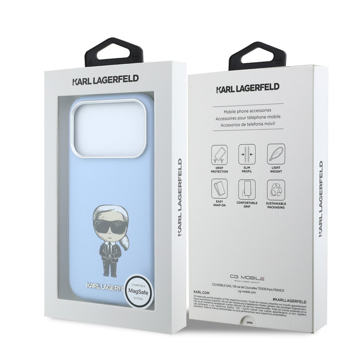 Karl iPhone 18 Pro Max Case hard shell - MagSafe - SW - smooth PU - Ikonik Sketch Lichtblauw - detail 7
