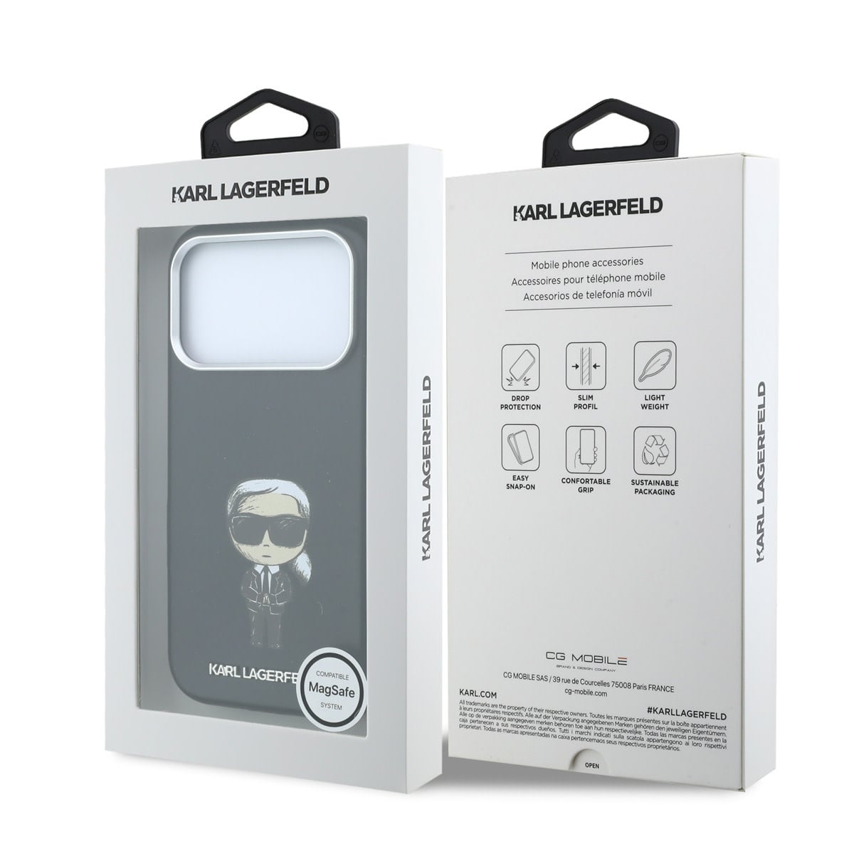 Karl iPhone 18 Pro Max Case hard shell - MagSafe - SW - smooth PU - Ikonik Sketch Zwart - detail 7
