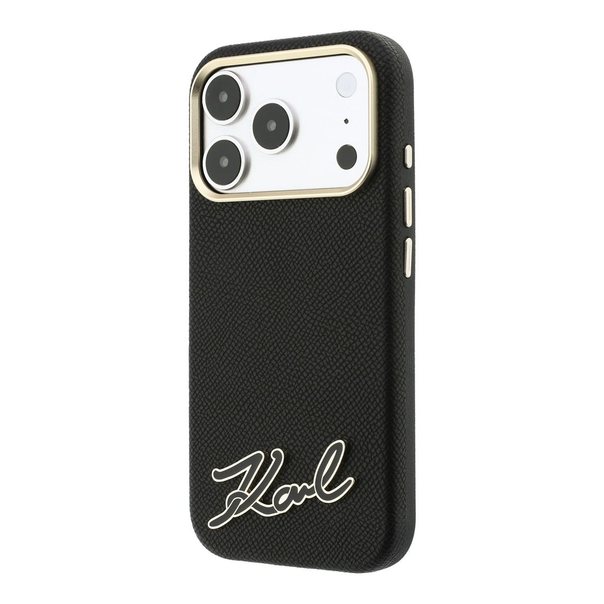 Karl iPhone 18 Pro Max Case hard shell - MagSafe - SW - grained PU - resin signature logo Zwart - detail 1