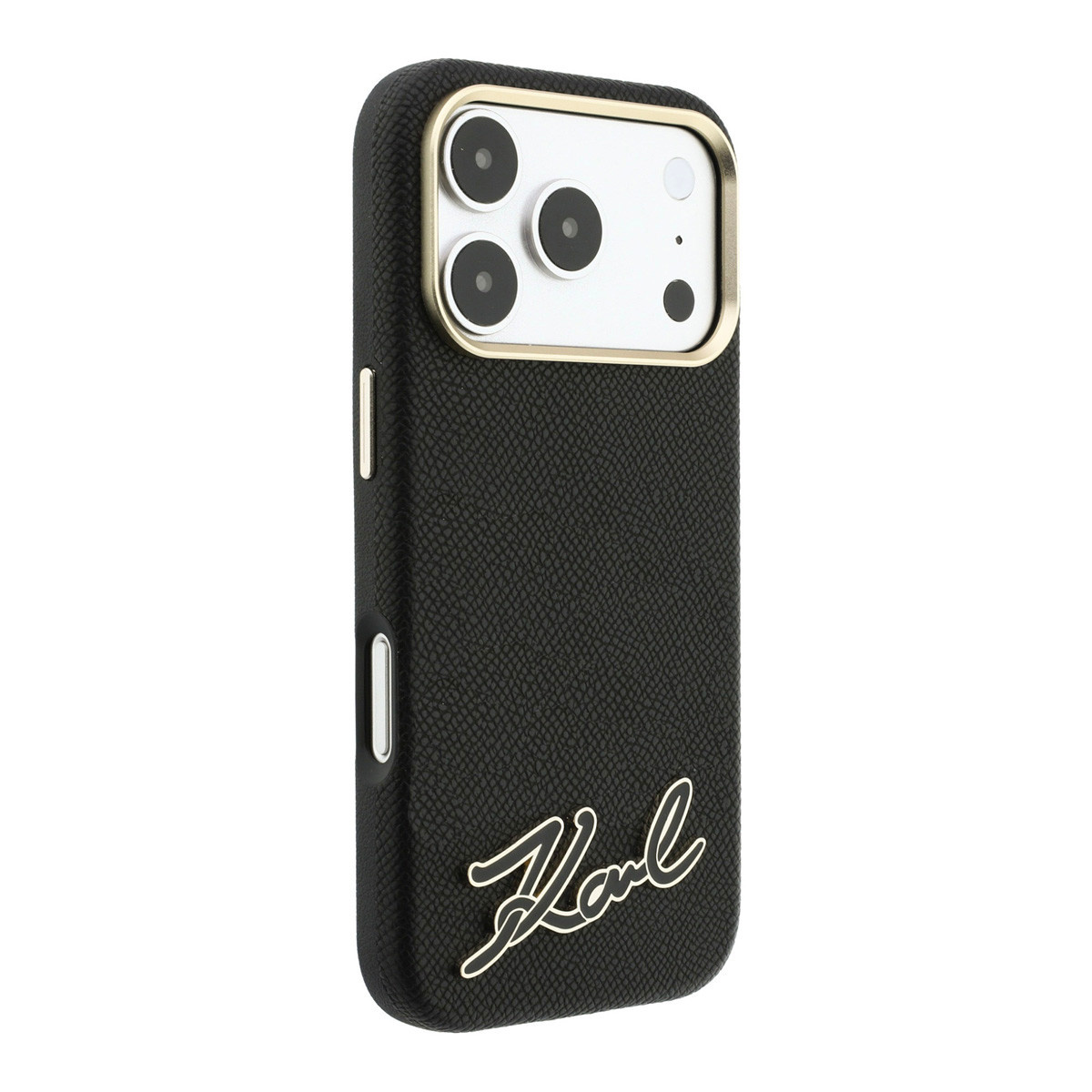 Karl iPhone 18 Pro Max Case hard shell - MagSafe - SW - grained PU - resin signature logo Zwart - detail 3