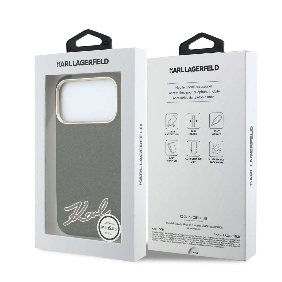 Karl iPhone 18 Pro Max Case hard shell - MagSafe - SW - grained PU - resin signature logo Zwart - detail 7