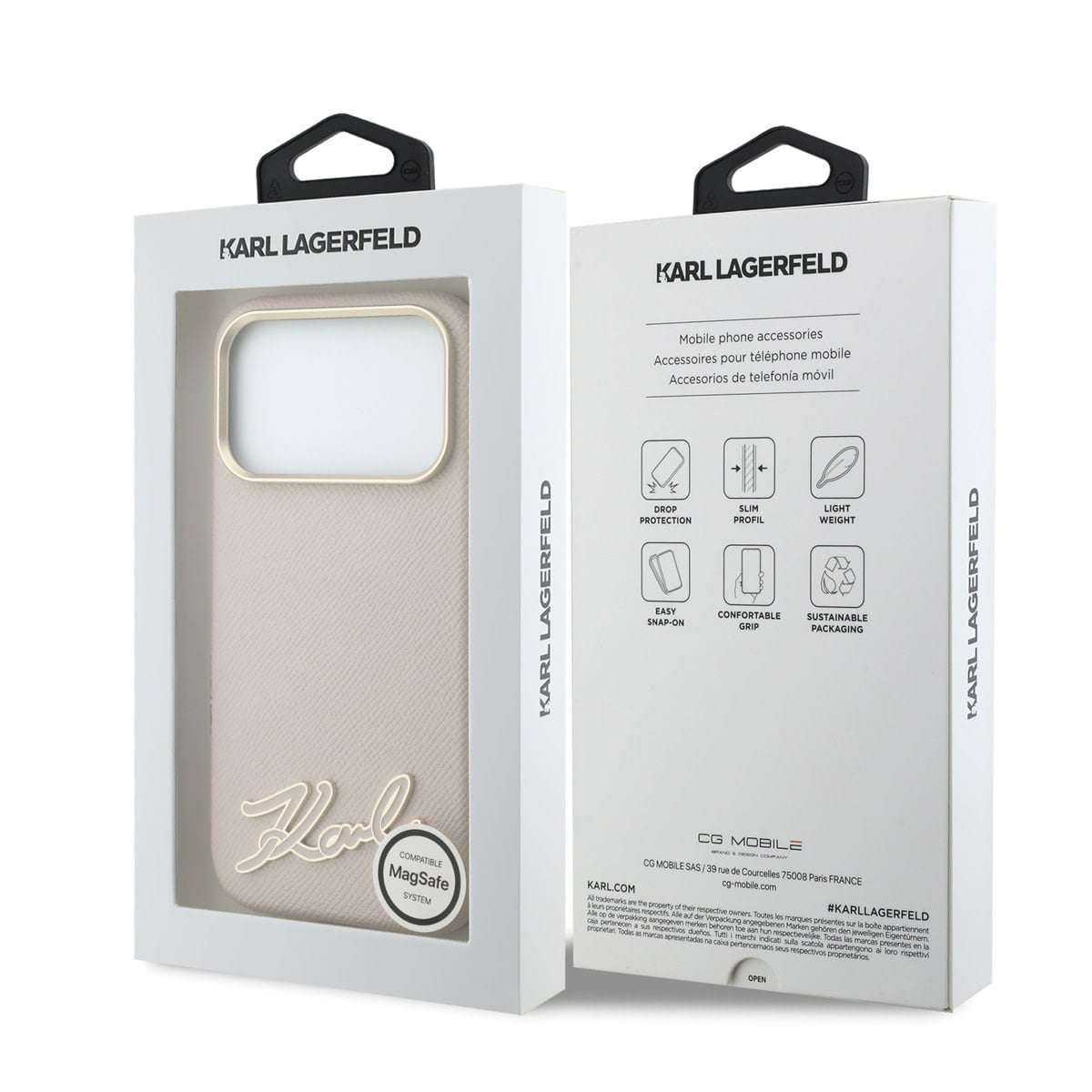 Karl iPhone 18 Pro Max Case hard shell - MagSafe - SW - grained PU - resin signature logo Roze - detail 7