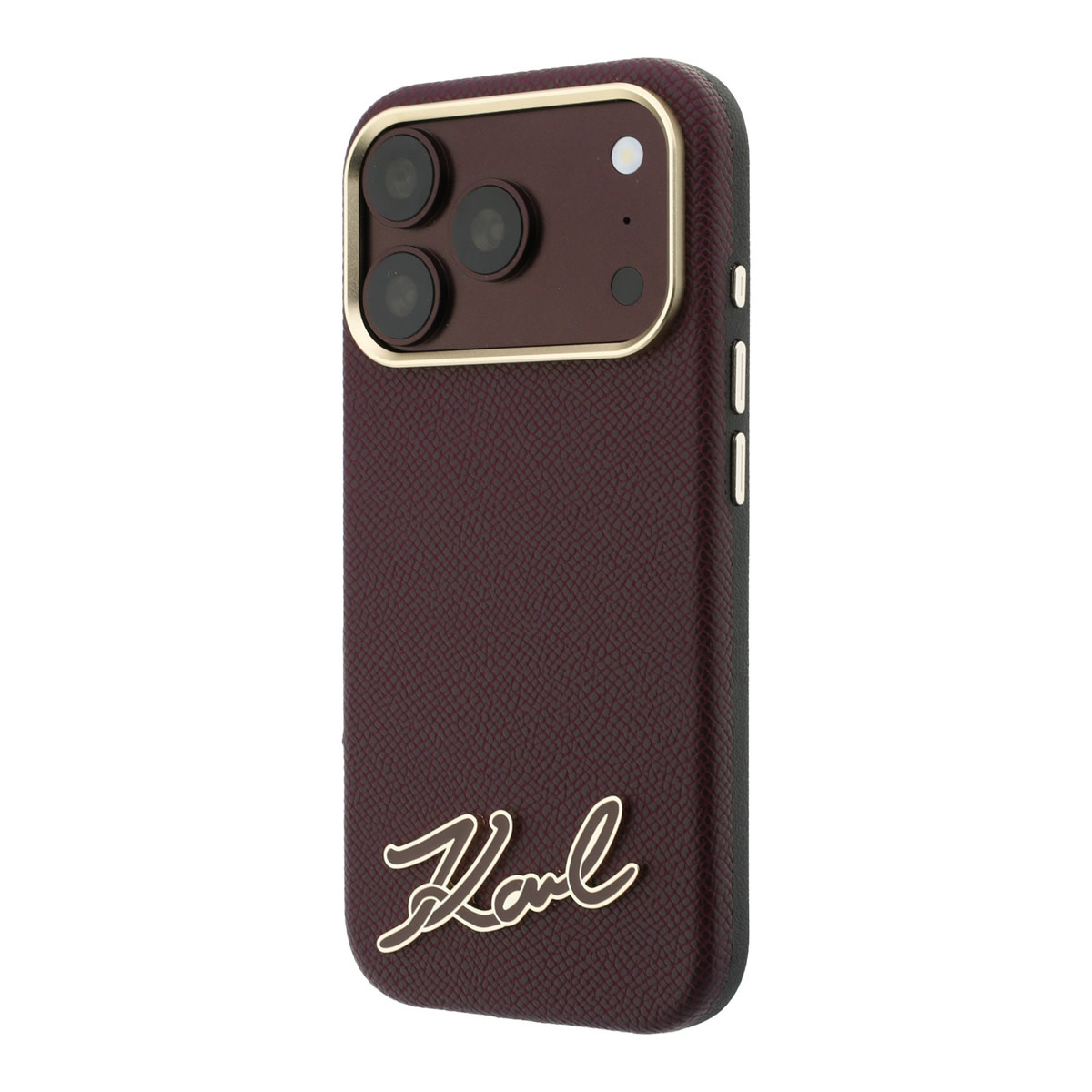 Karl iPhone 18 Pro Max Case hard shell - MagSafe - SW - grained PU - resin signature logo Bordeauxrood - detail 1