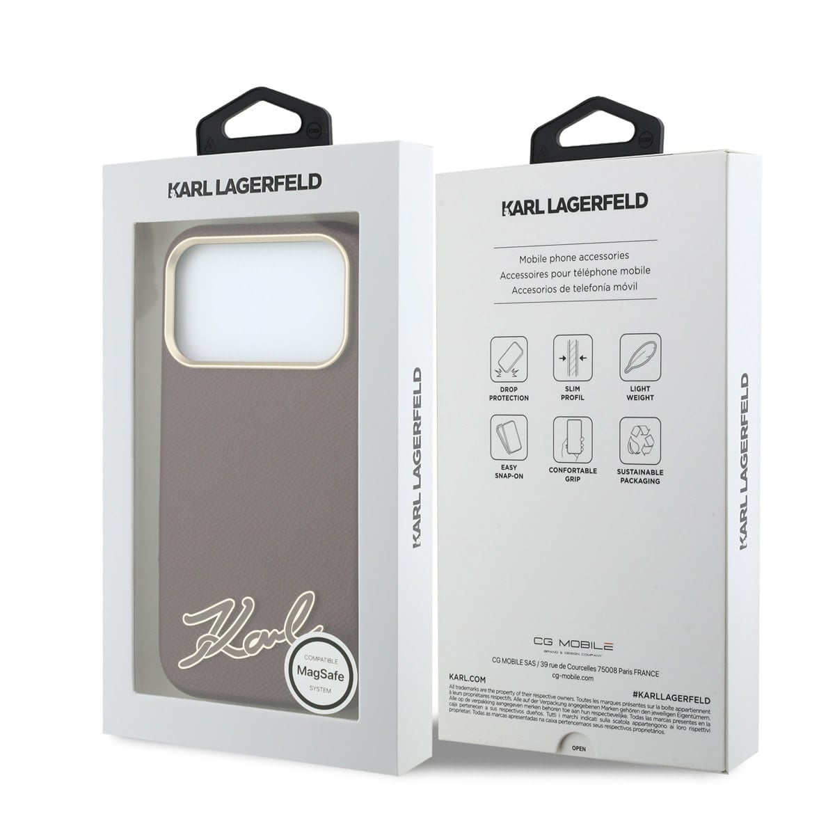 Karl iPhone 18 Pro Max Case hard shell - MagSafe - SW - grained PU - resin signature logo Bordeauxrood - detail 7