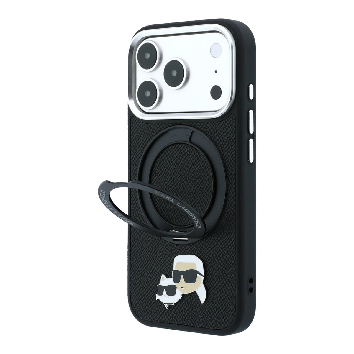 Karl iPhone 18 Pro Max Case hard shell - MagSafe - PU - 360-degree ring stand - KC Heads pin Zwart - detail 1