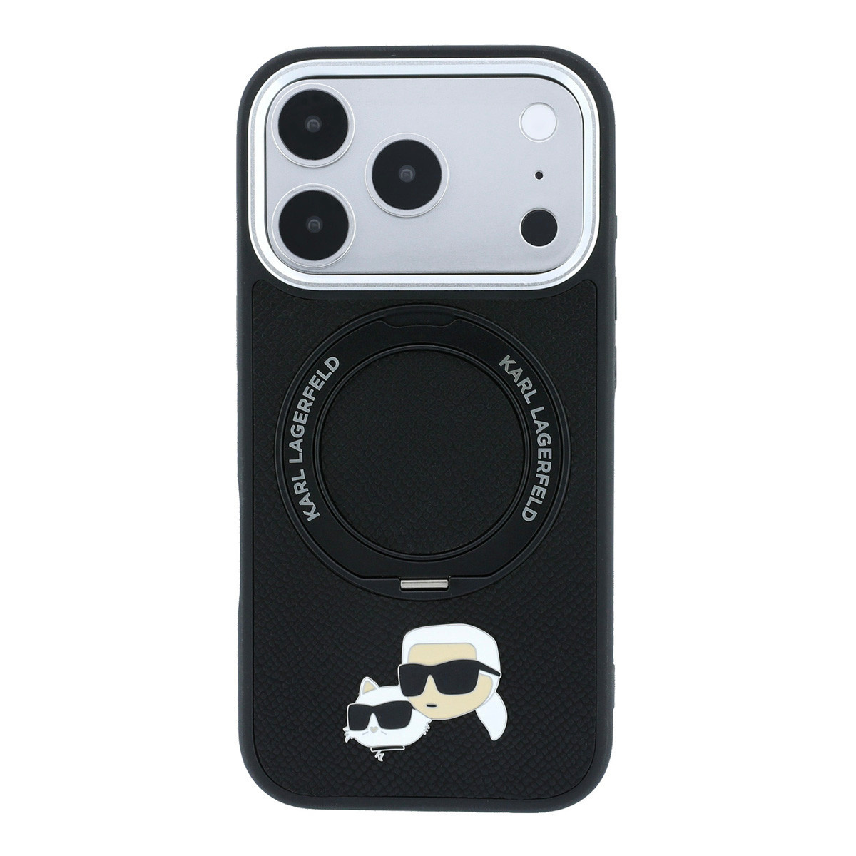 Karl iPhone 18 Pro Max Case hard shell - MagSafe - PU - 360-degree ring stand - KC Heads pin Zwart - detail 2