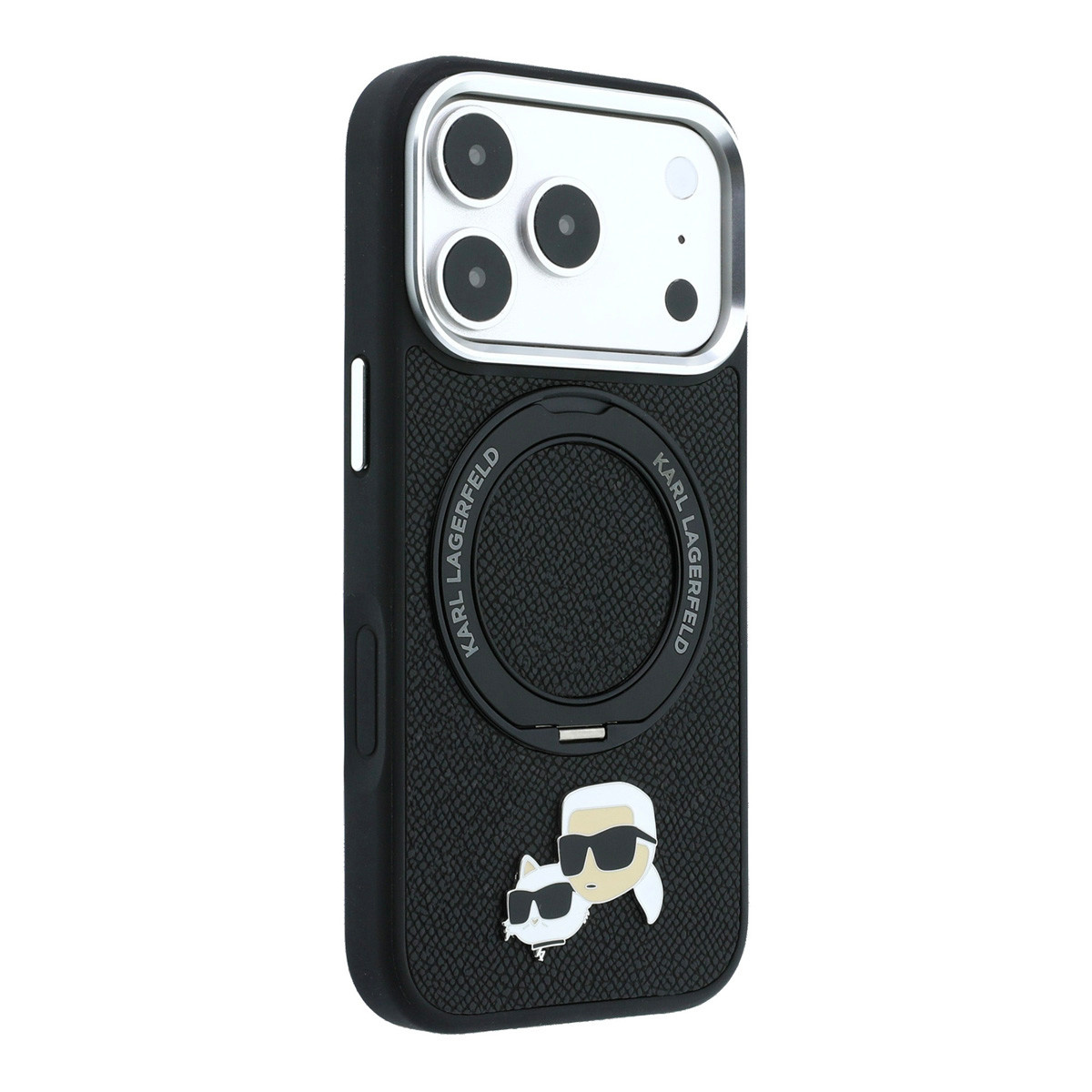 Karl iPhone 18 Pro Max Case hard shell - MagSafe - PU - 360-degree ring stand - KC Heads pin Zwart - detail 3