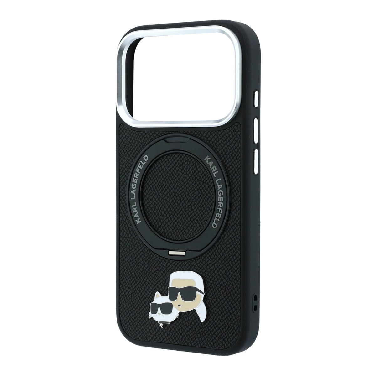 Karl iPhone 18 Pro Max Case hard shell - MagSafe - PU - 360-degree ring stand - KC Heads pin Zwart - detail 5