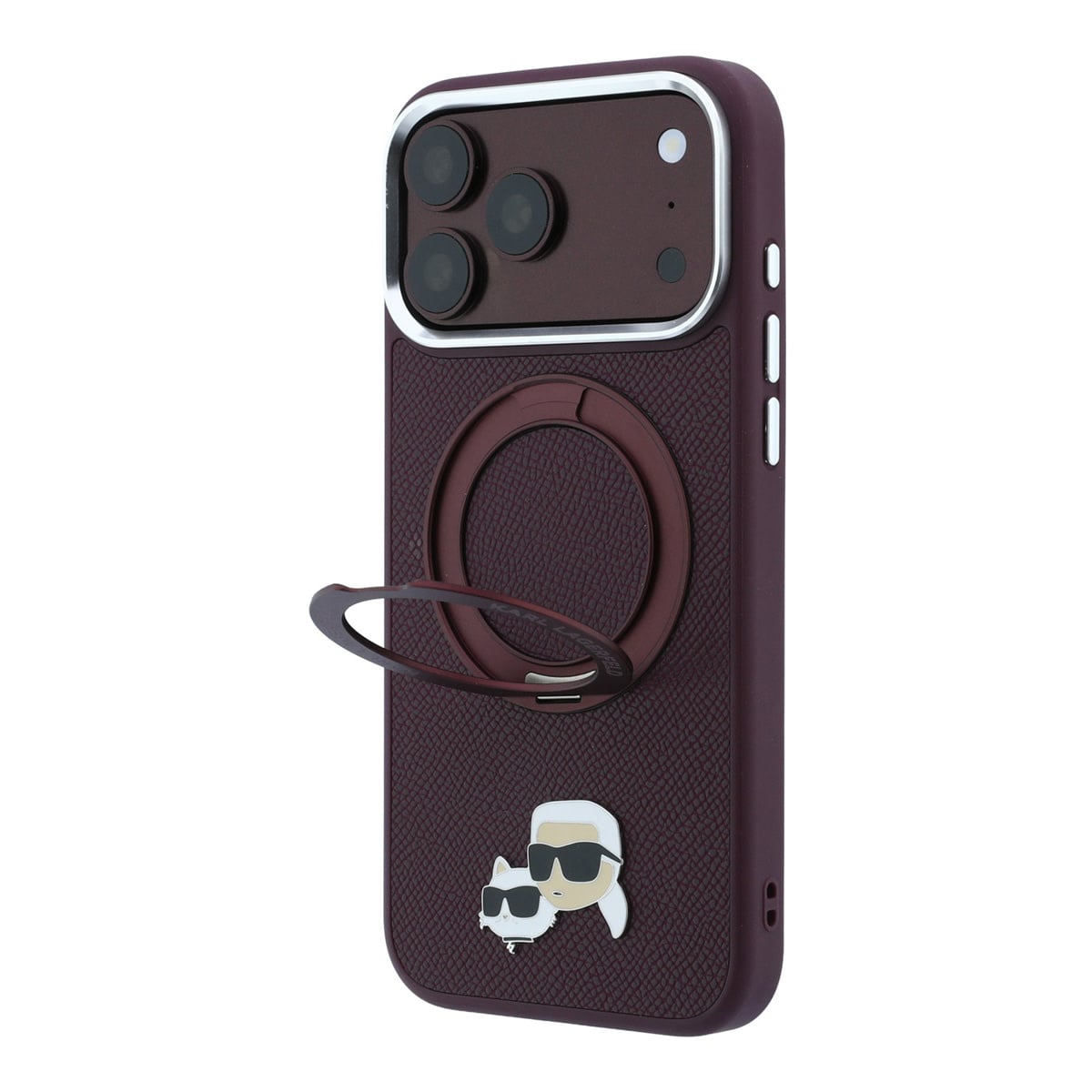 Karl iPhone 18 Pro Max Case hard shell - MagSafe - PU - 360-degree ring stand - KC Heads pin Bordeauxrood - detail 1
