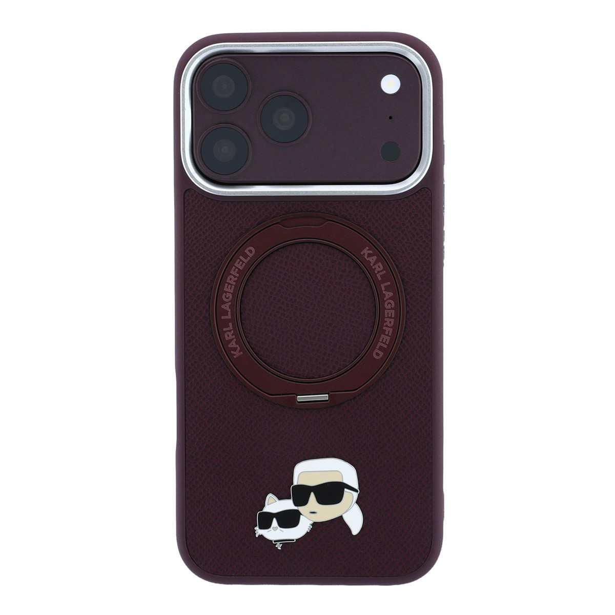 Karl iPhone 18 Pro Max Case hard shell - MagSafe - PU - 360-degree ring stand - KC Heads pin Bordeauxrood - detail 2