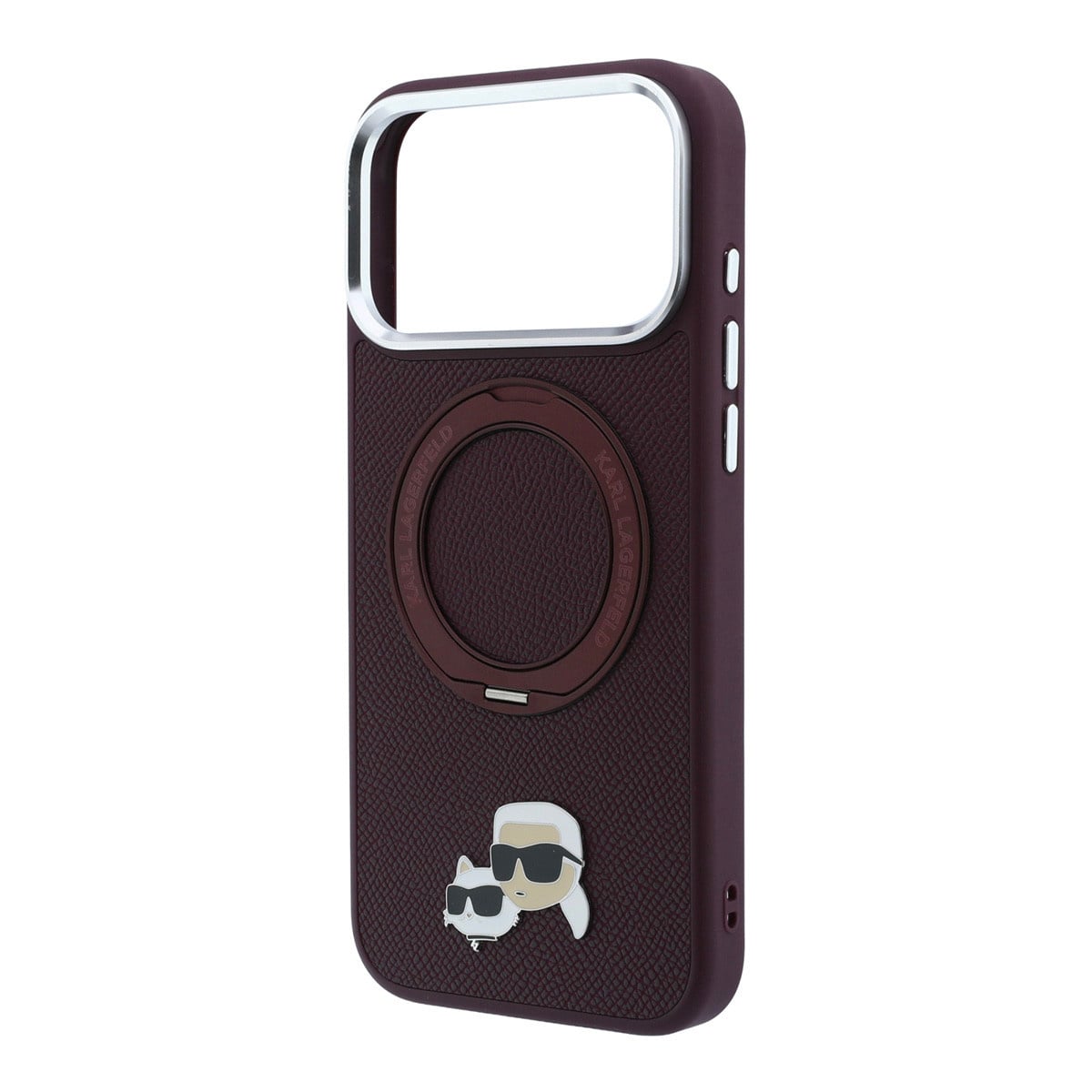 Karl iPhone 18 Pro Max Case hard shell - MagSafe - PU - 360-degree ring stand - KC Heads pin Bordeauxrood - detail 5