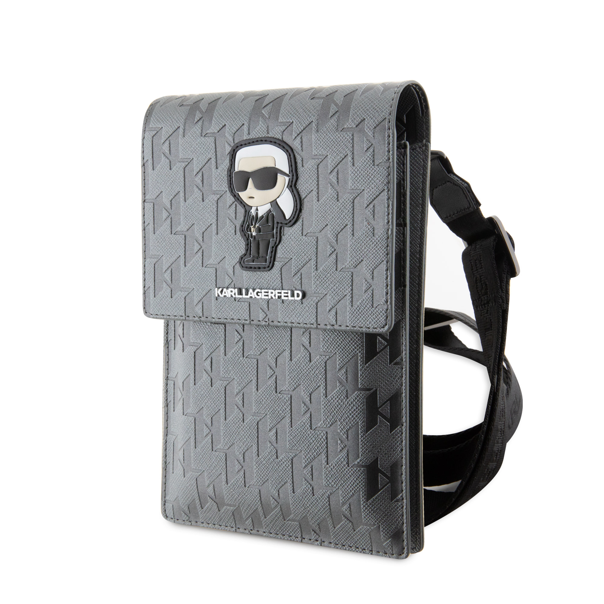 Karl Lagerfeld telefoontas - Saffiano Leather - Mono Ikonik - Zilver - detail 3