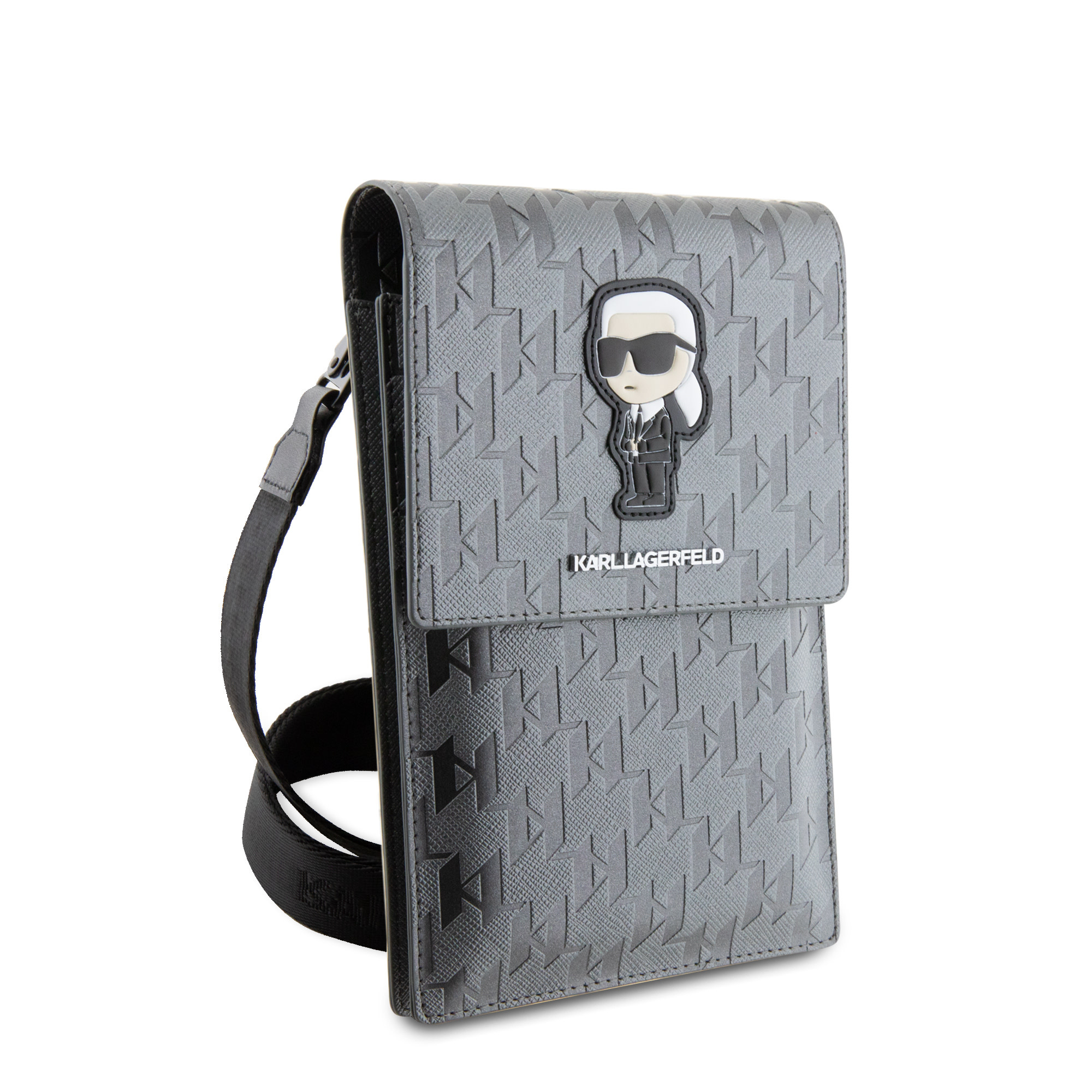 Karl Lagerfeld telefoontas - Saffiano Leather - Mono Ikonik - Zilver - detail 2