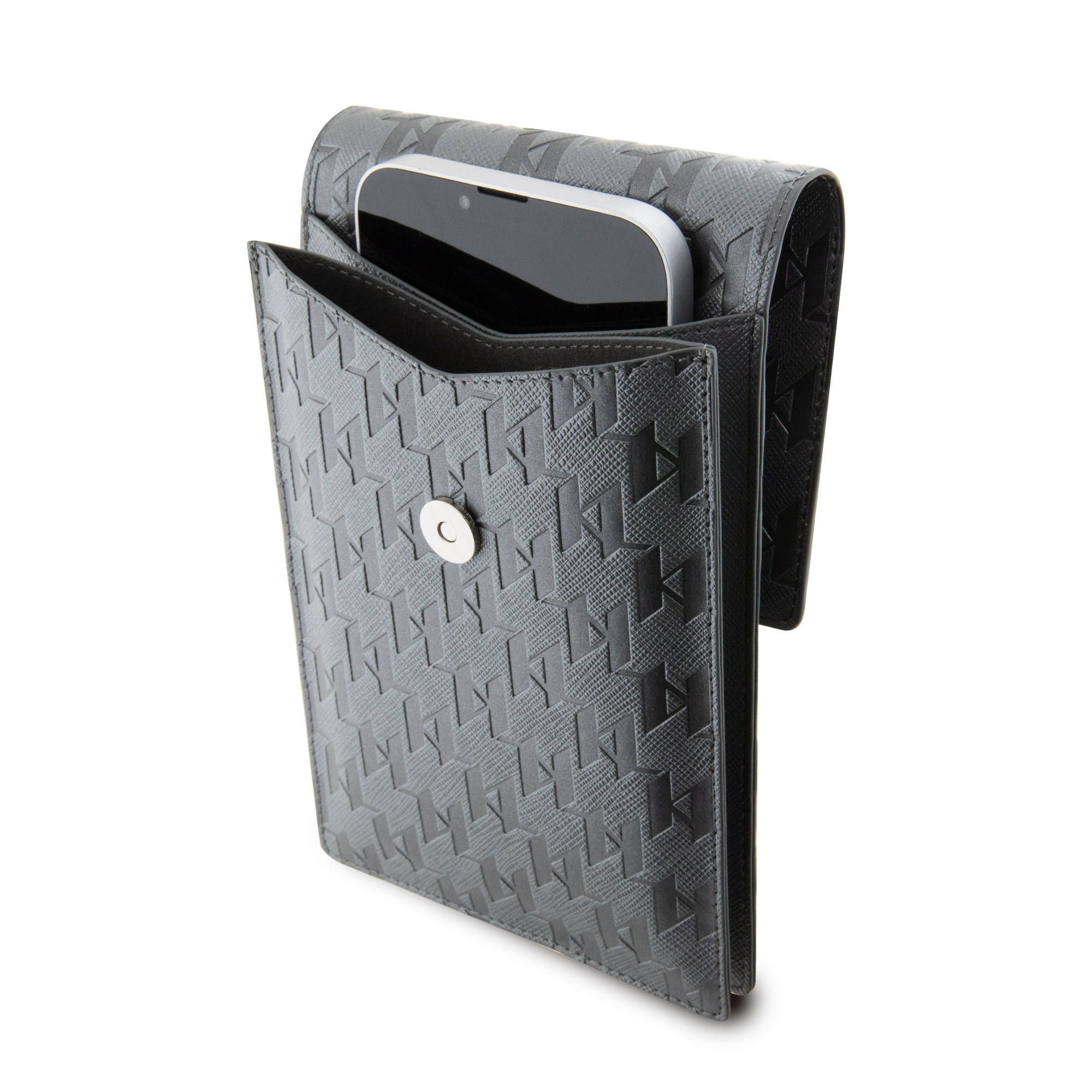 Karl Lagerfeld telefoontas - Saffiano Leather - Mono Ikonik - Zilver - detail 1