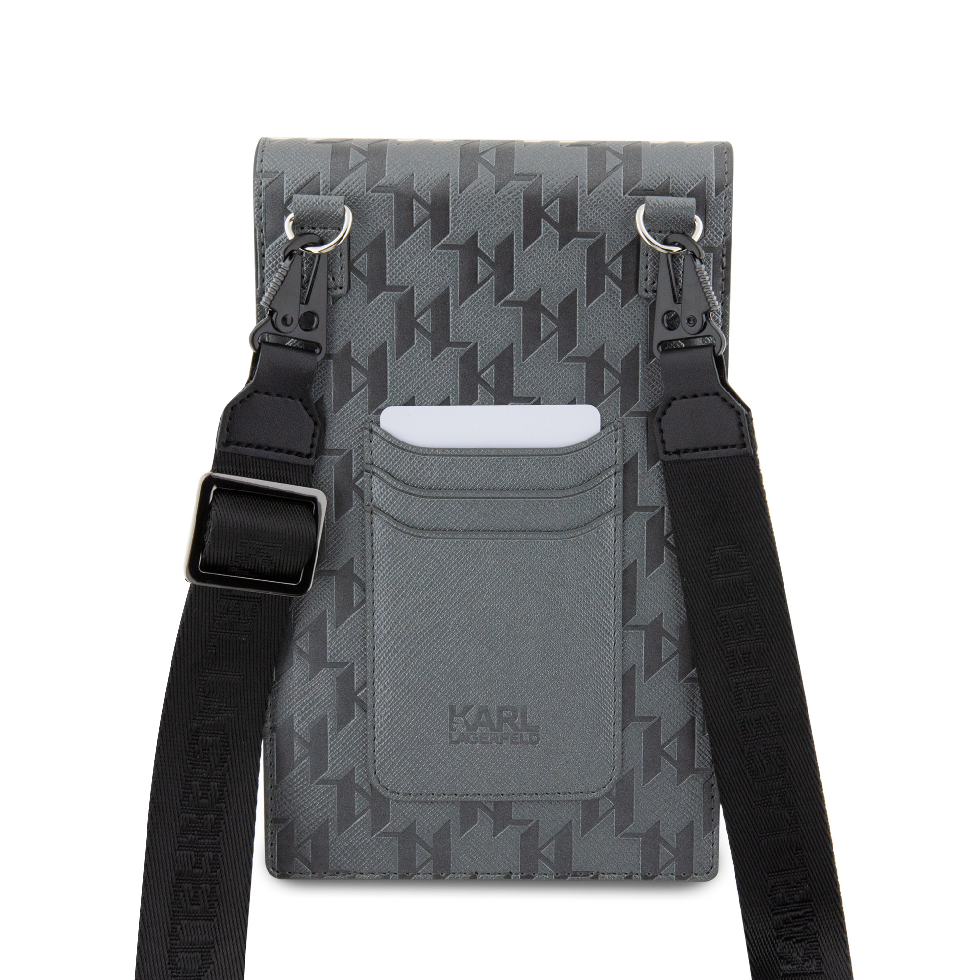 Karl Lagerfeld telefoontas - Saffiano Leather - Mono Ikonik - Zilver - detail 4