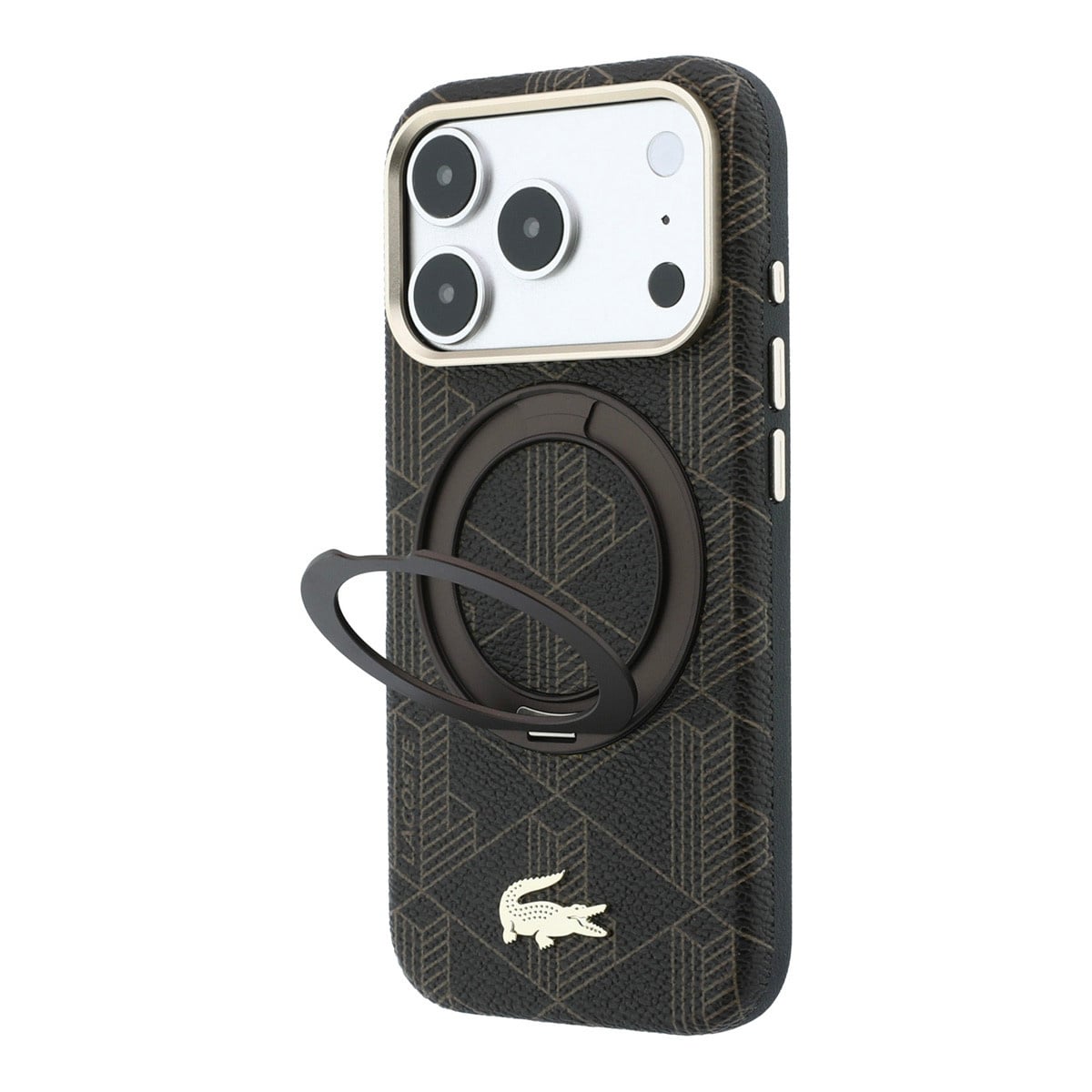 Lacoste iPhone 18 Pro Case hard shell - MagSafe - PVC - The Blend - ring stand Brown/Light Goud - detail 1