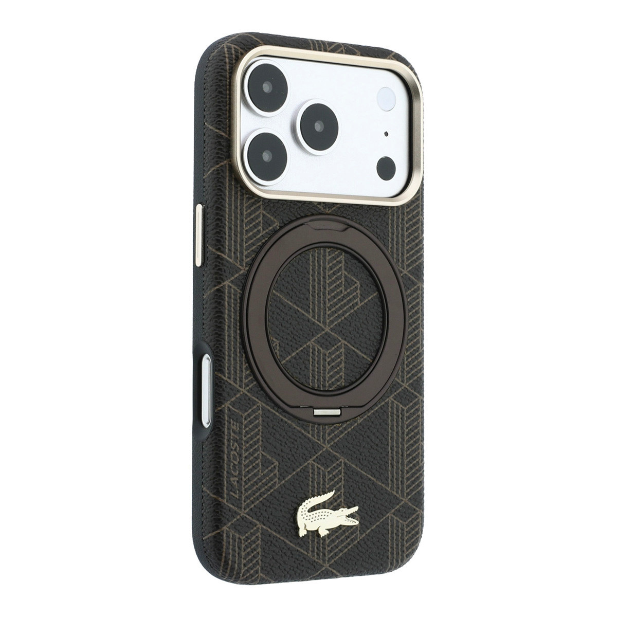 Lacoste iPhone 18 Pro Case hard shell - MagSafe - PVC - The Blend - ring stand Brown/Light Goud - detail 3