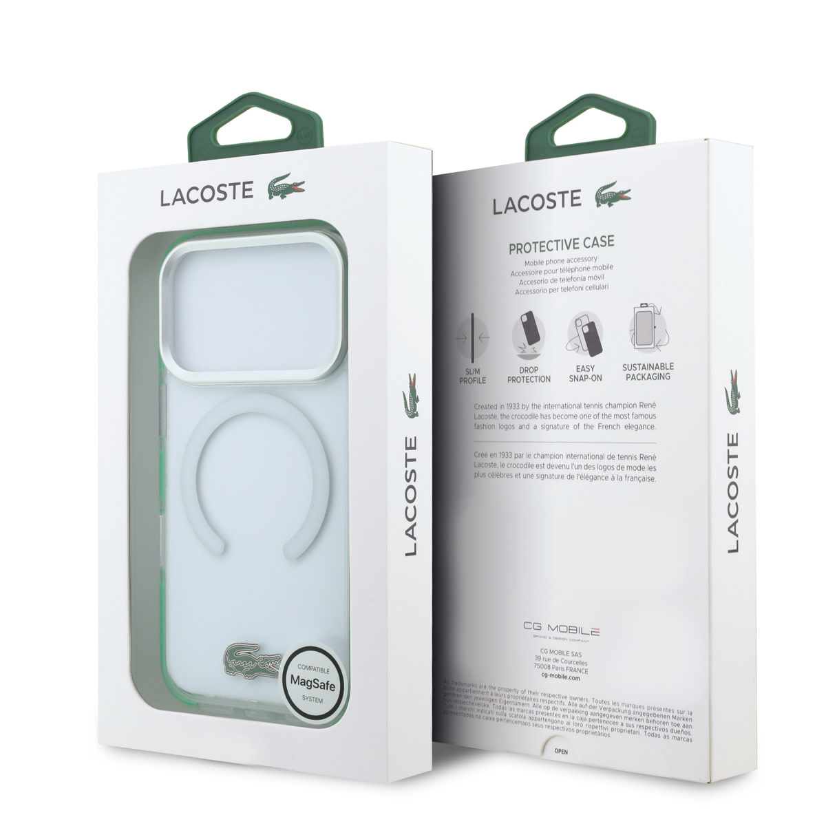 Lacoste iPhone 18 Pro Case hard shell - MagSafe - IML - shock-resistant - green edges Clear/Groen - detail 7