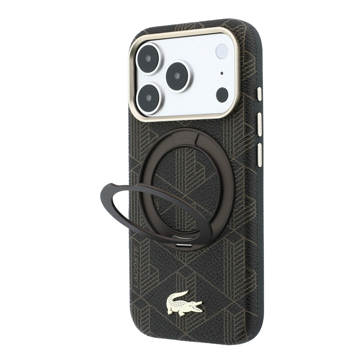 Lacoste iPhone 18 Pro Max Case hard shell - MagSafe - PVC - The Blend - ring stand Brown/Light Goud - detail 1