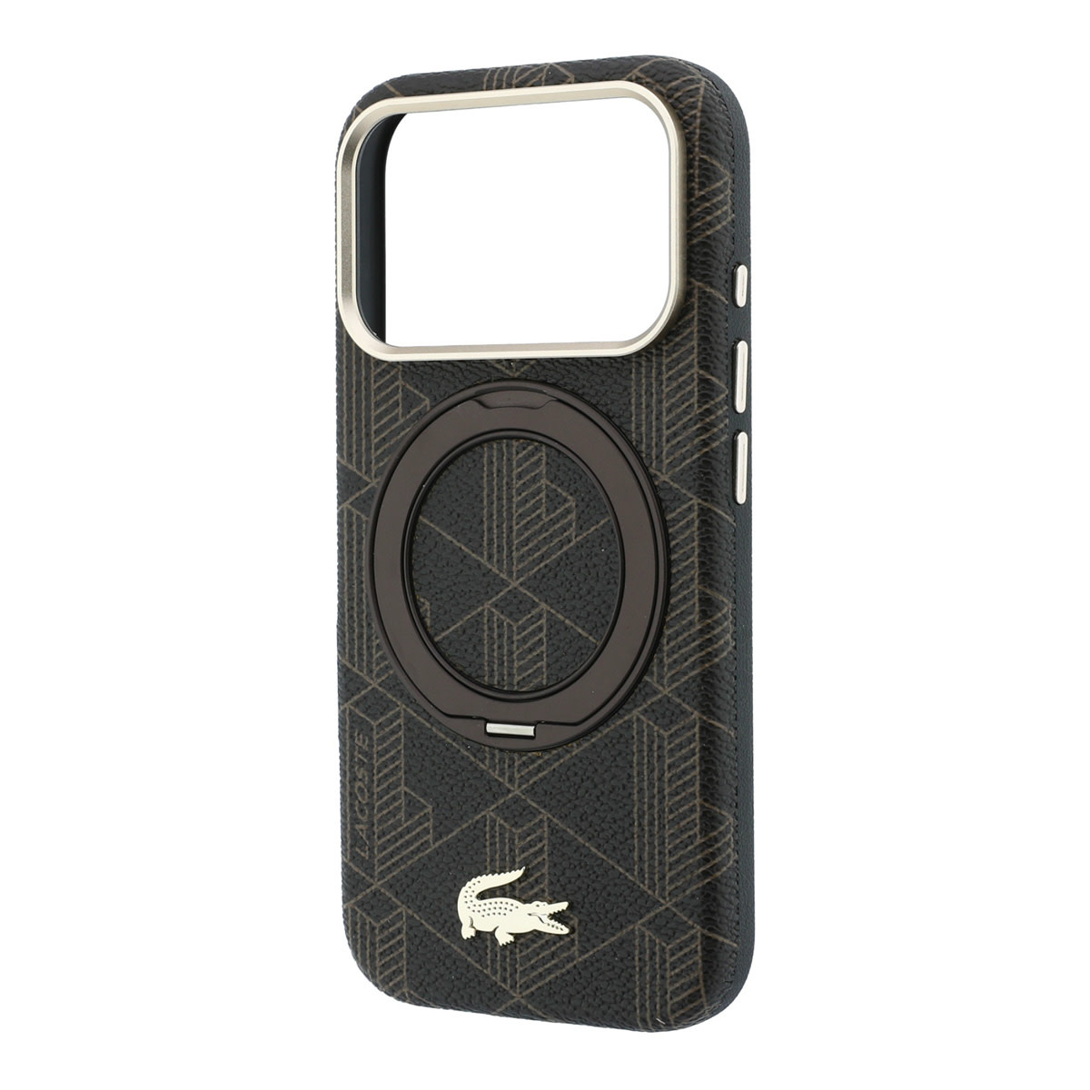 Lacoste iPhone 18 Pro Max Case hard shell - MagSafe - PVC - The Blend - ring stand Brown/Light Goud - detail 5