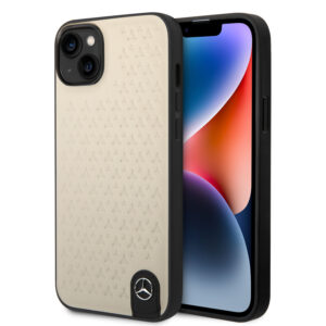 Mercedes-Benz iPhone 14 Plus hoesje - Genuine Leather - Star Pattern - Beige - productfoto