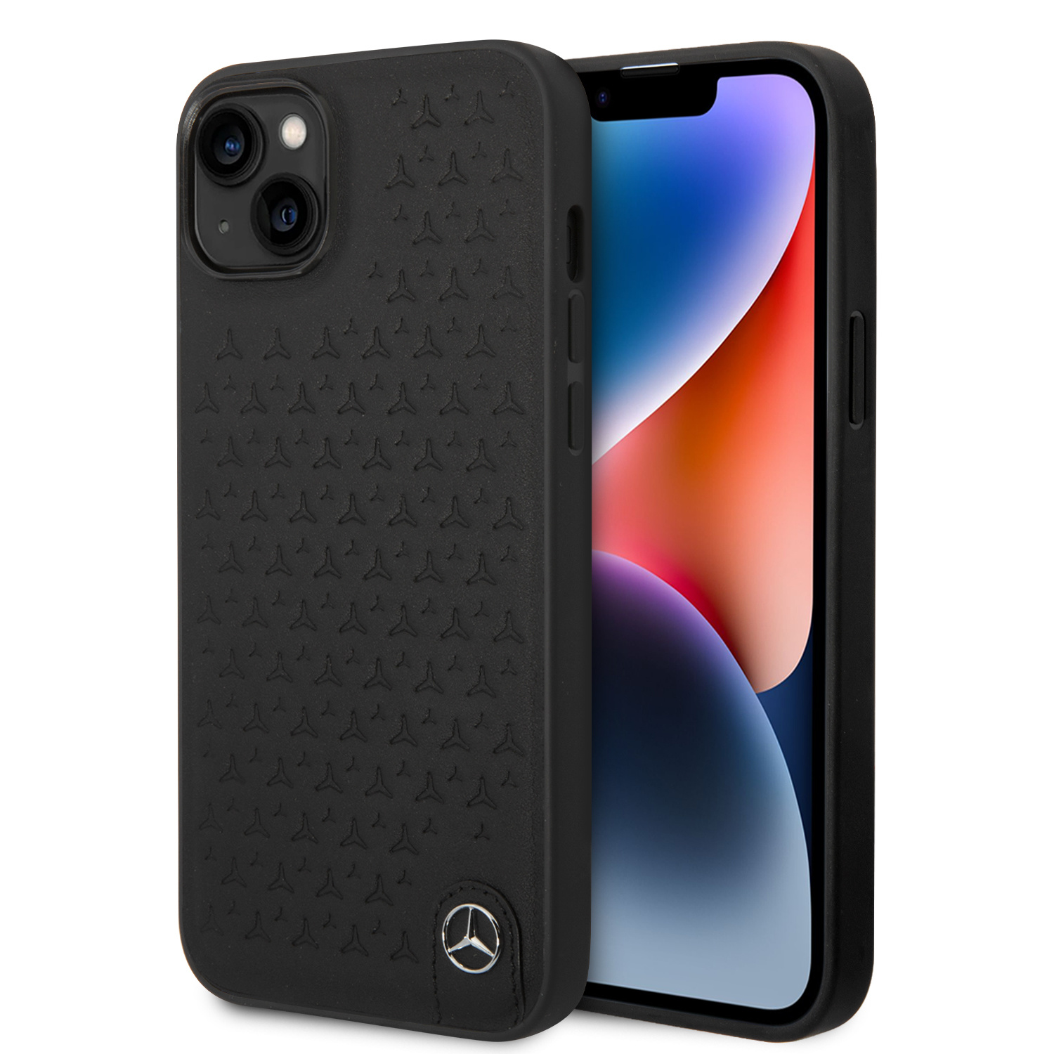 Mercedes-Benz iPhone 14 Plus hoesje - Genuine Leather - Star Pattern - Zwart - productfoto