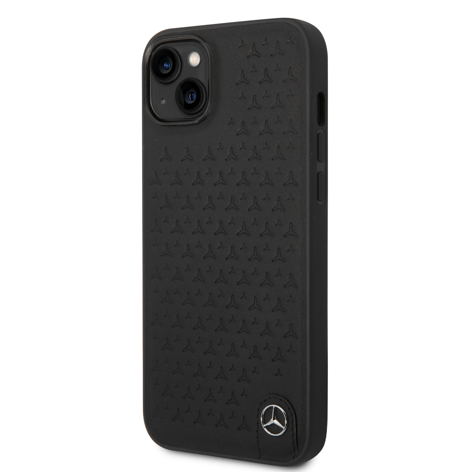 Mercedes-Benz iPhone 14 Plus hoesje - Genuine Leather - Star Pattern - Zwart - detail 1