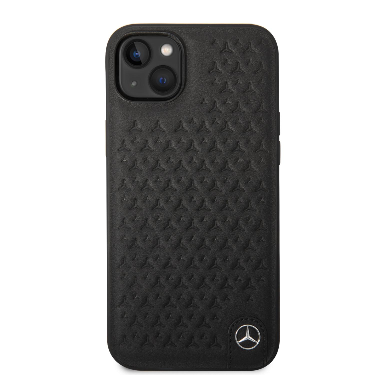 Mercedes-Benz iPhone 14 Plus hoesje - Genuine Leather - Star Pattern - Zwart - detail 2