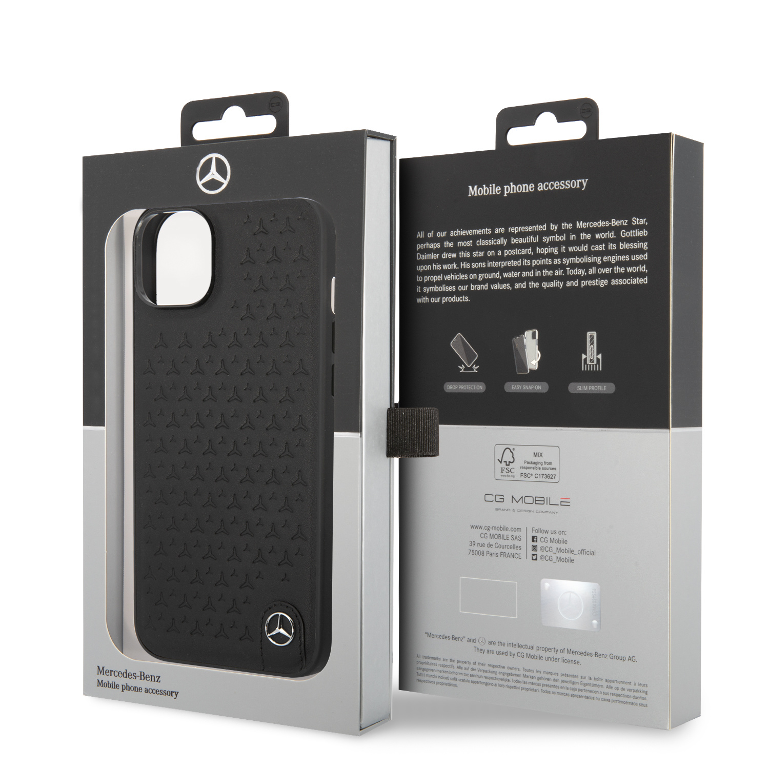 Mercedes-Benz iPhone 14 Plus hoesje - Genuine Leather - Star Pattern - Zwart - detail 7