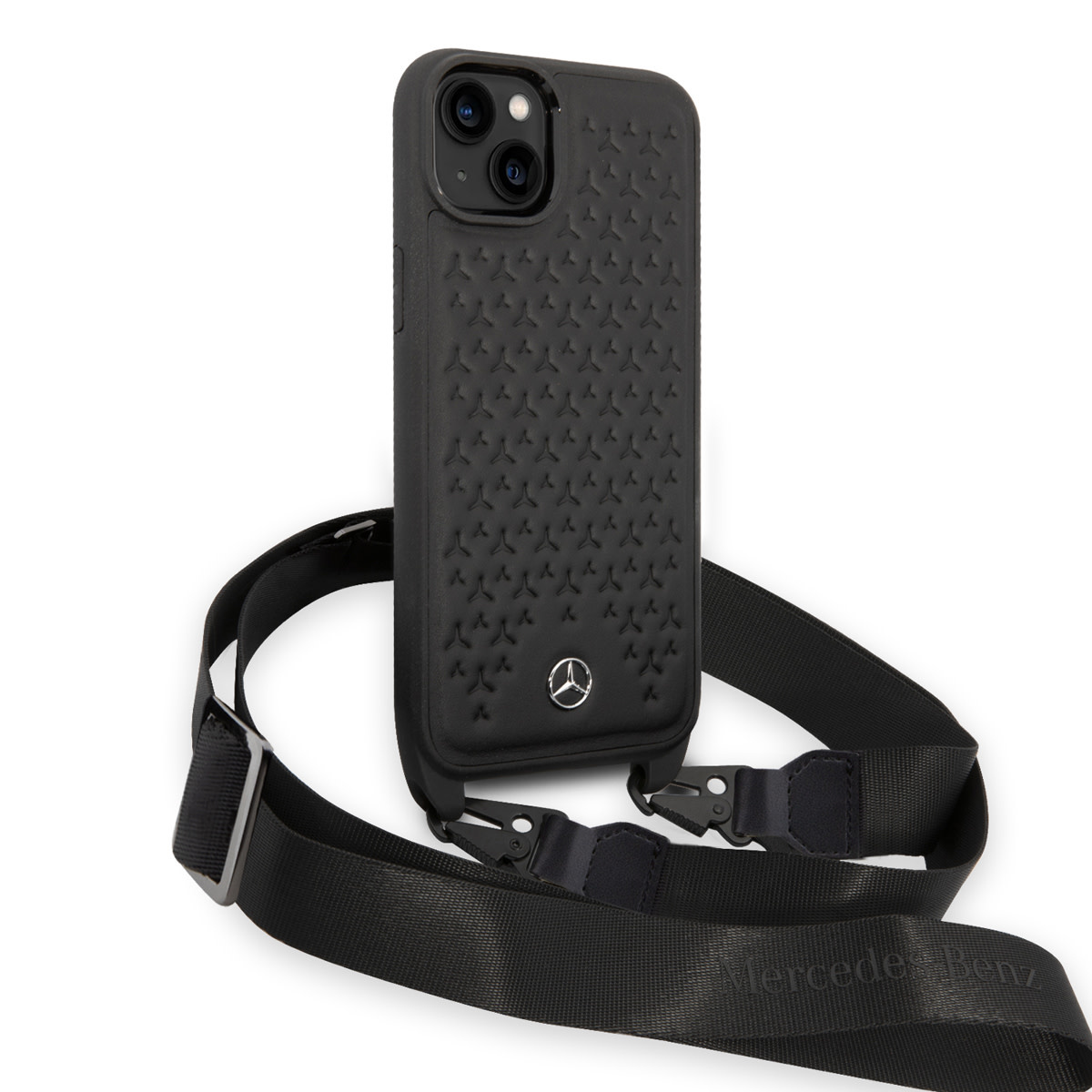 Mercedes-Benz iPhone 14 Plus TPU hoesje - Strap Case - Star Pattern - Zwart - detail 2