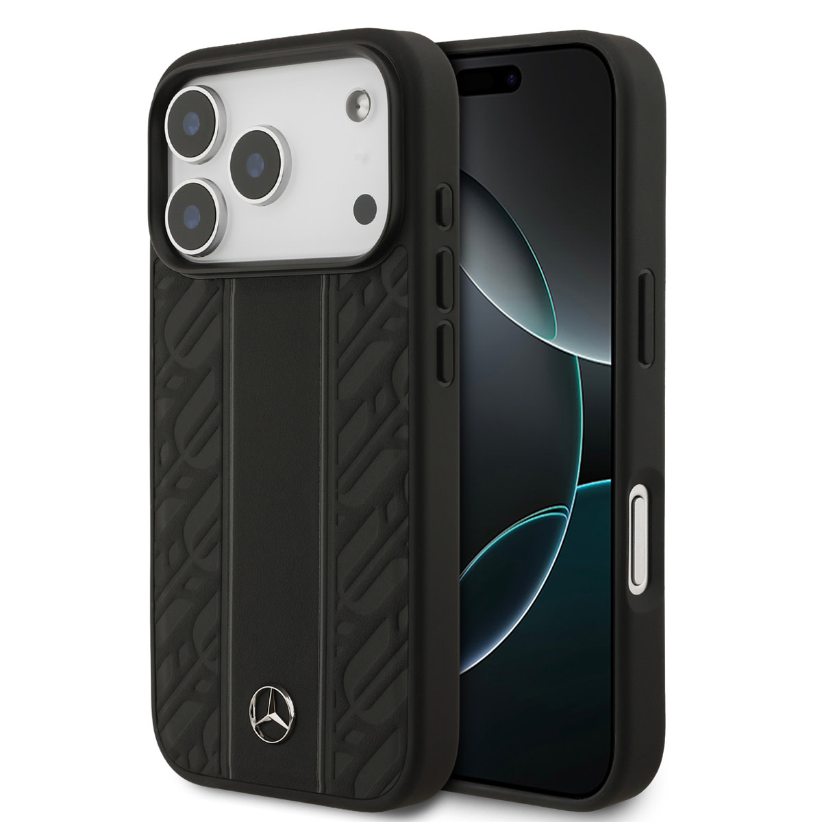 Mercedes-Benz iPhone 17 Pro hoesje - Genuine Leather - Magsafe - Laurel Leaves and Stripes - Zwart - detail 8