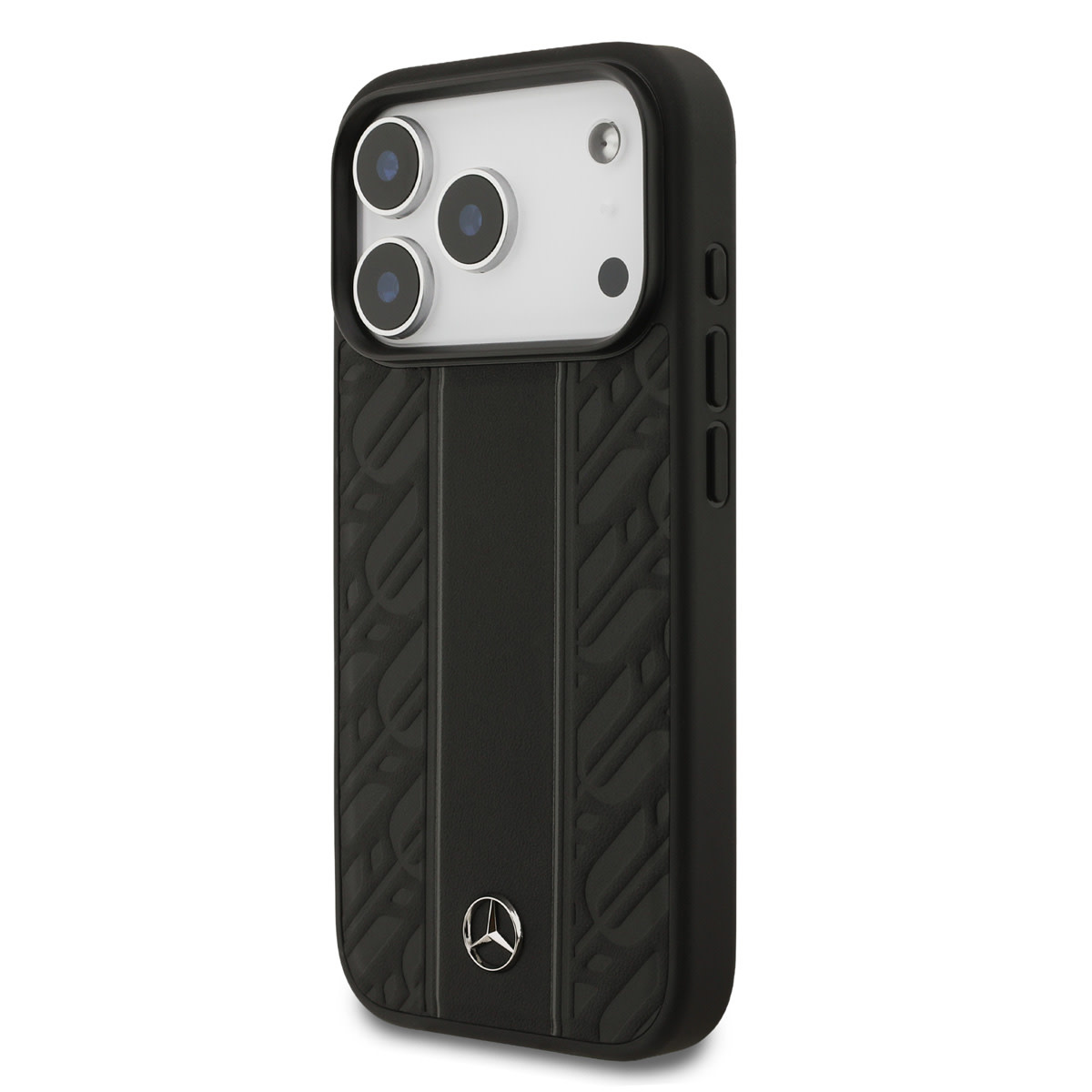 Mercedes-Benz iPhone 17 Pro hoesje - Genuine Leather - Magsafe - Laurel Leaves and Stripes - Zwart - detail 1