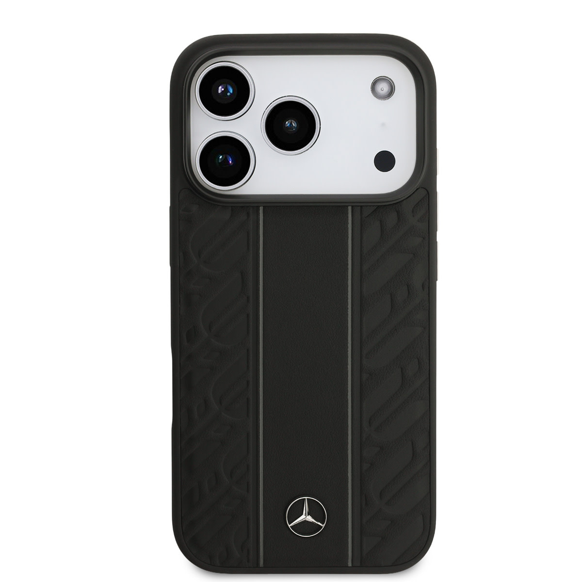 Mercedes-Benz iPhone 17 Pro hoesje - Genuine Leather - Magsafe - Laurel Leaves and Stripes - Zwart - detail 2