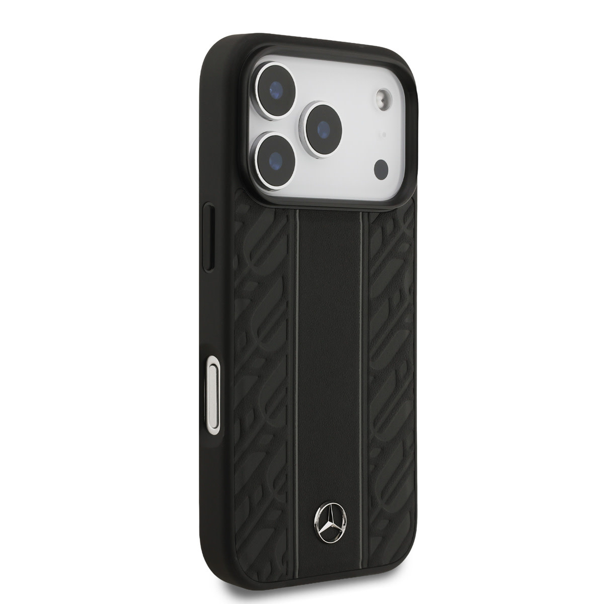Mercedes-Benz iPhone 17 Pro hoesje - Genuine Leather - Magsafe - Laurel Leaves and Stripes - Zwart - detail 3