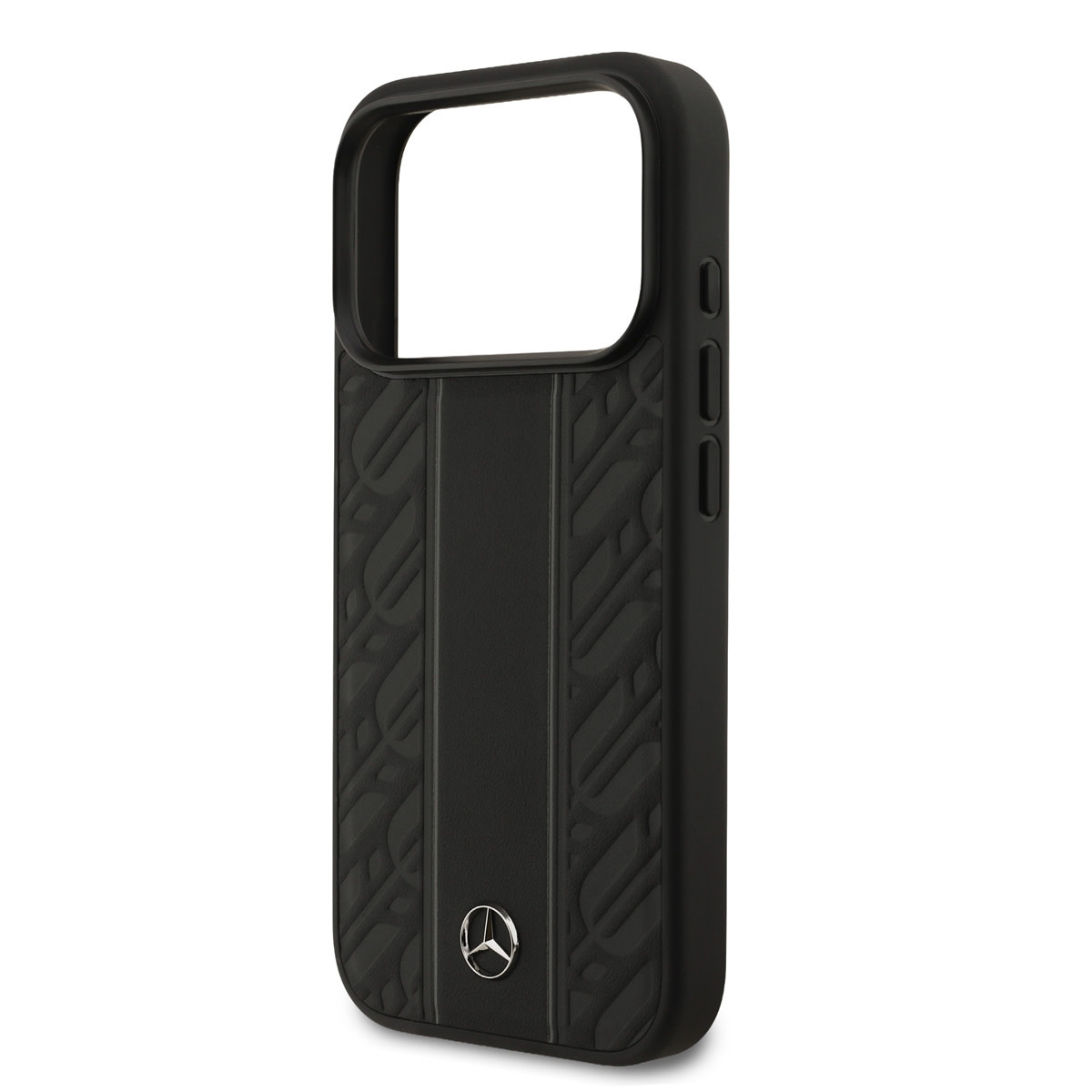 Mercedes-Benz iPhone 17 Pro hoesje - Genuine Leather - Magsafe - Laurel Leaves and Stripes - Zwart - detail 4