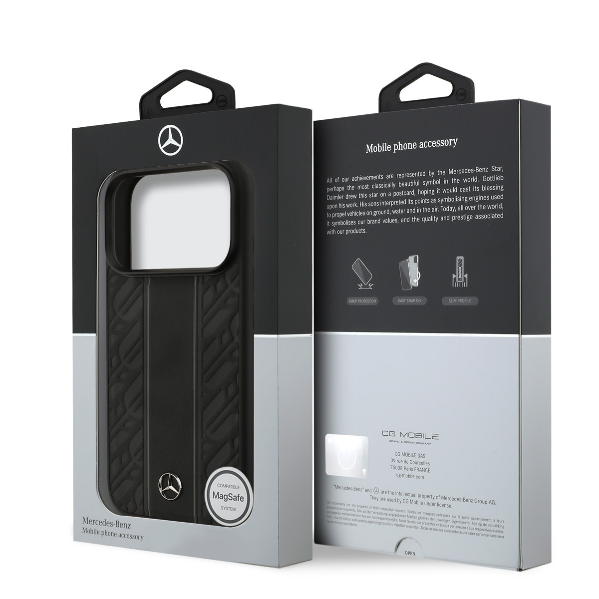 Mercedes-Benz iPhone 17 Pro hoesje - Genuine Leather - Magsafe - Laurel Leaves and Stripes - Zwart - detail 7