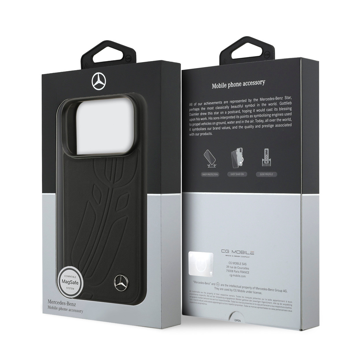 Mercedes-Benz iPhone 17 Pro hoesje - Genuine Leather - Magsafe - Large Laurel Leave - Zwart - detail 7