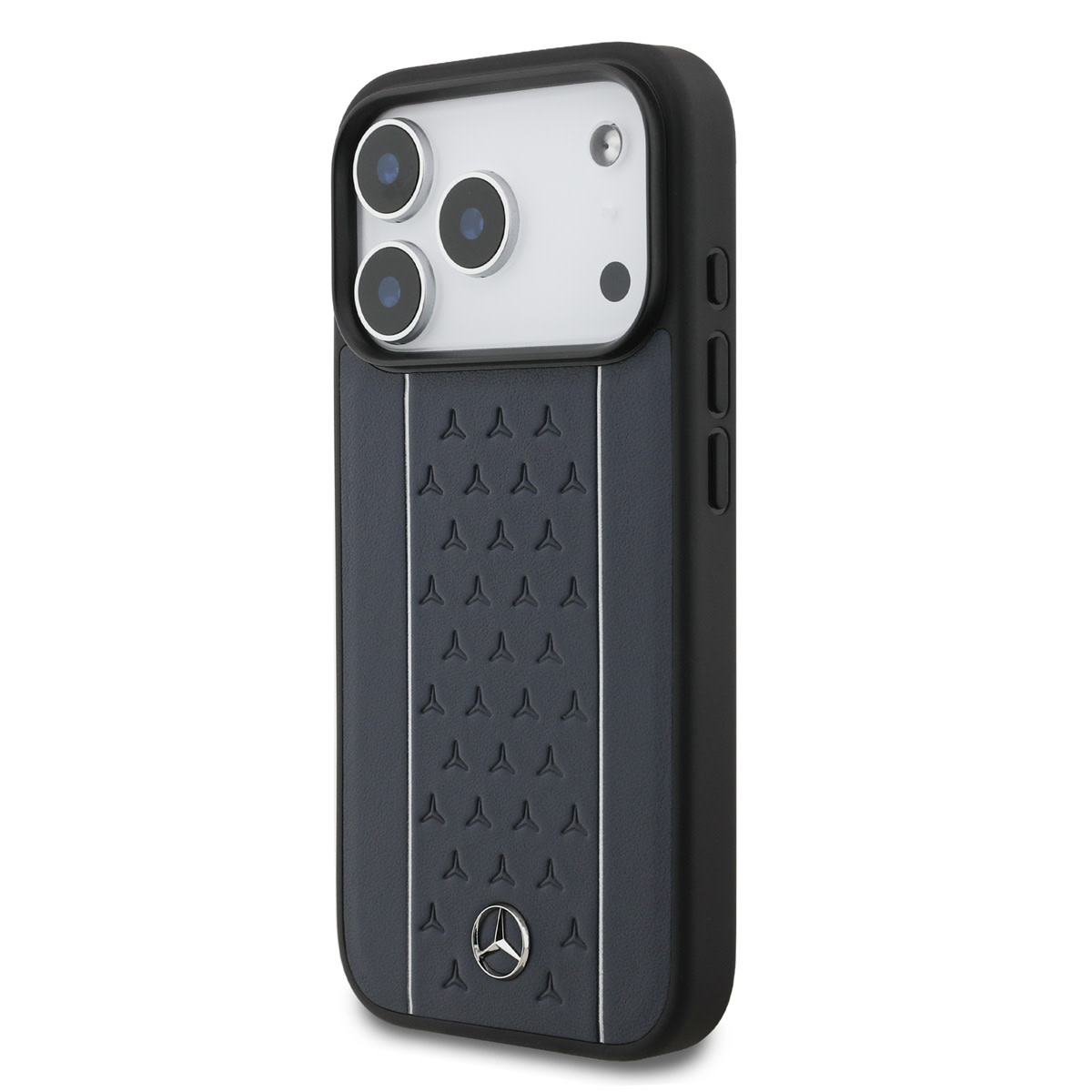 Mercedes-Benz iPhone 17 Pro hoesje - Genuine Leather - Magsafe - Star Pattern and White Stripes - Donkerblauw - detail 1