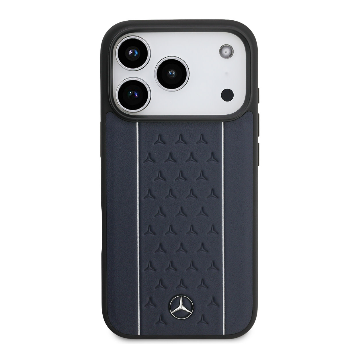 Mercedes-Benz iPhone 17 Pro hoesje - Genuine Leather - Magsafe - Star Pattern and White Stripes - Donkerblauw - detail 2
