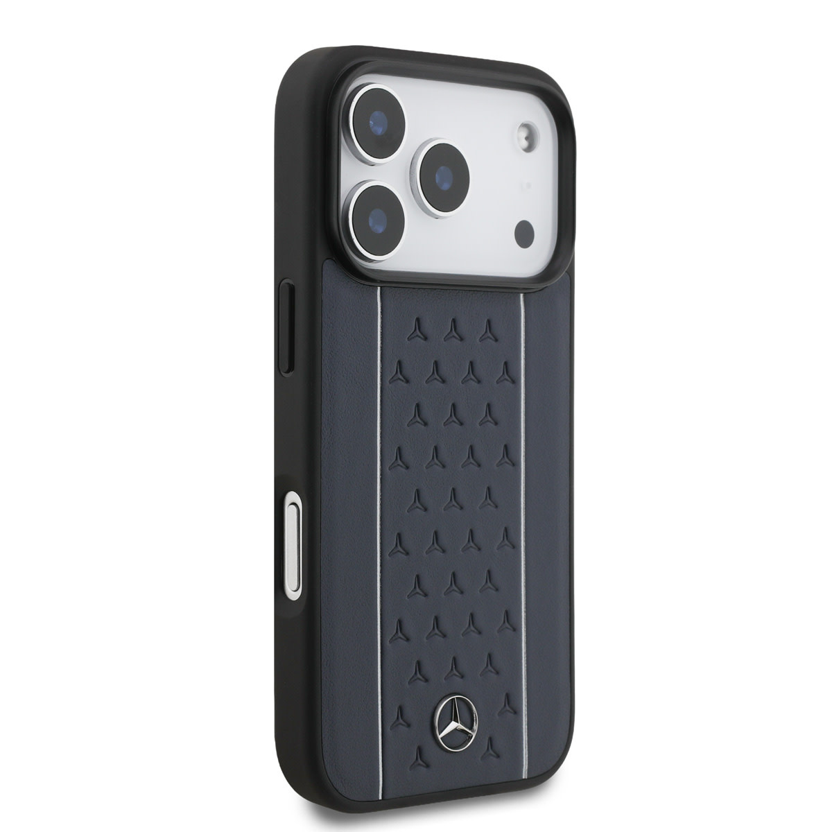 Mercedes-Benz iPhone 17 Pro hoesje - Genuine Leather - Magsafe - Star Pattern and White Stripes - Donkerblauw - detail 3