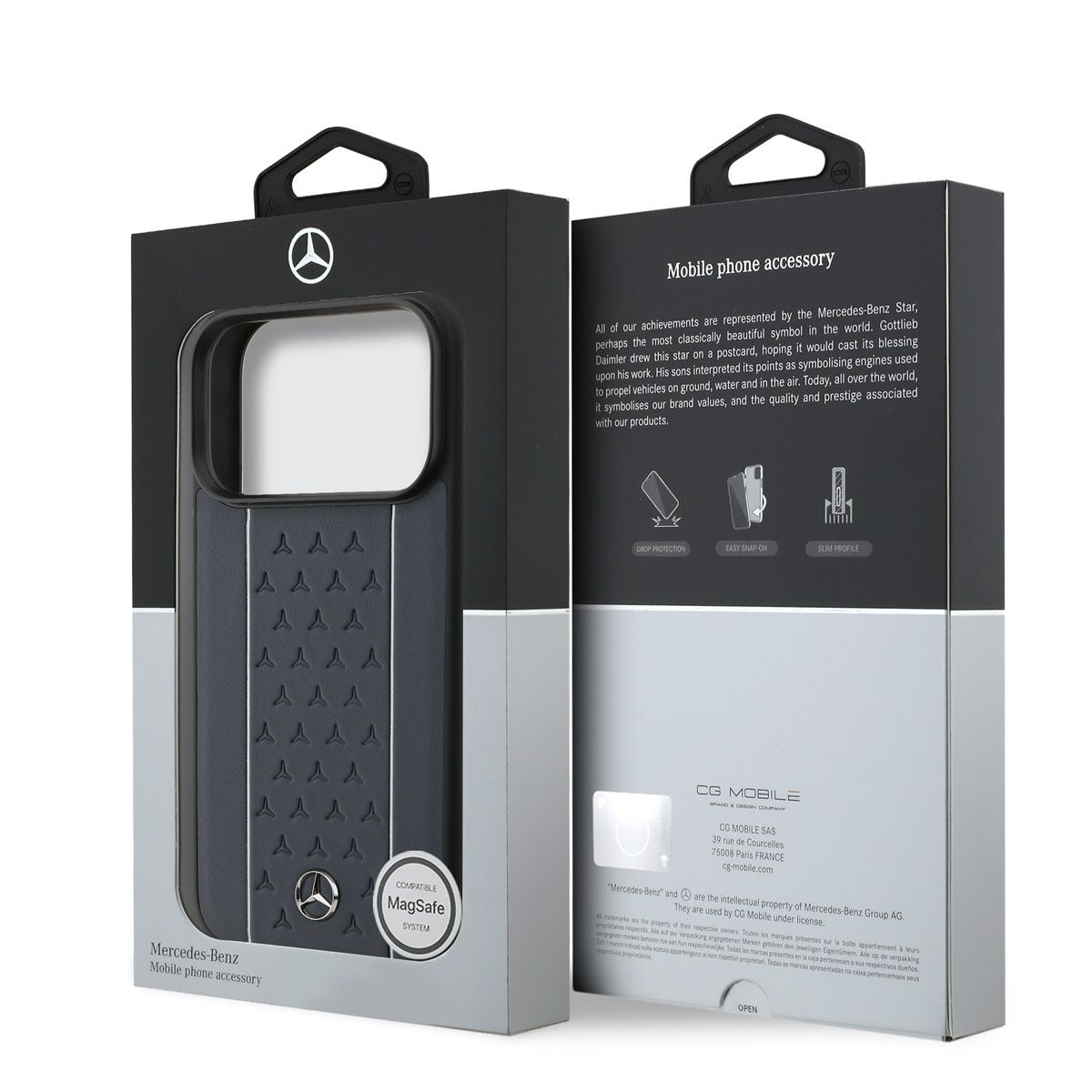 Mercedes-Benz iPhone 17 Pro hoesje - Genuine Leather - Magsafe - Star Pattern and White Stripes - Donkerblauw - detail 7