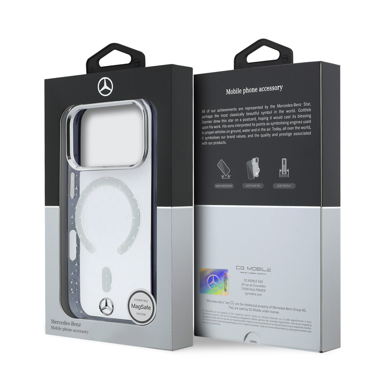 Mercedes-Benz iPhone 18 Pro Max Case hard shell - MagSafe - PC/TPU - MB Stars Transparant - detail 7