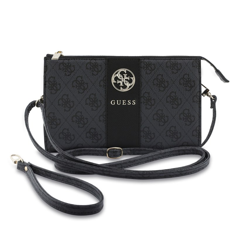 Zwarte GUESS telefoontas met monogram en schouderband