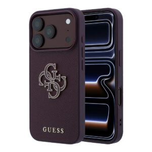 GUESS iPhone 18 Pro/17 Pro hardcase generfd PU with Large Resin Logo - Bordeauxrood - productfoto