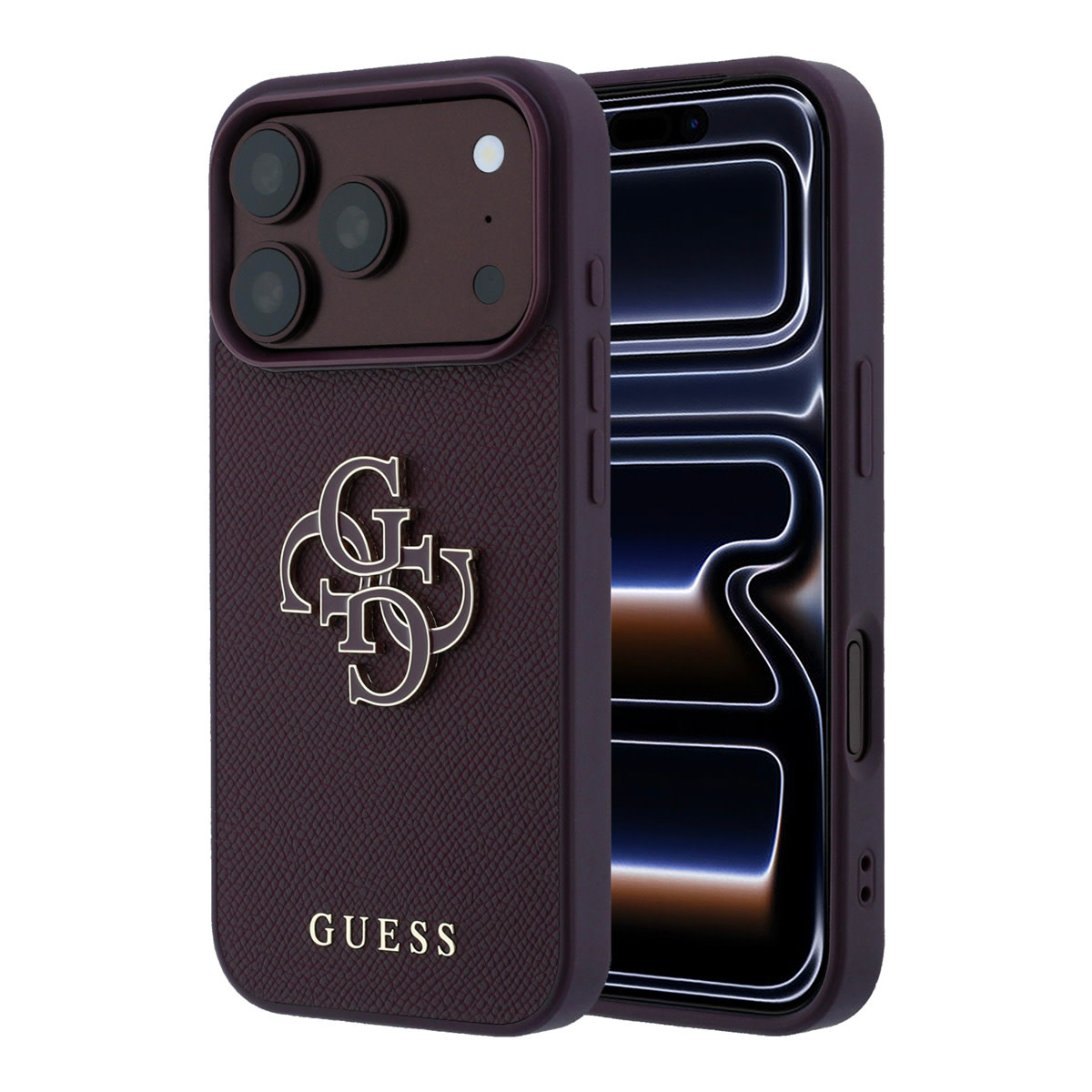 GUESS iPhone 18 Pro/17 Pro hardcase generfd PU with Large Resin Logo - Bordeauxrood - productfoto