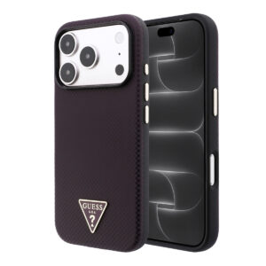 GUESS iPhone 18 Pro/17 Pro hardcase MagSafe PU Kevlar with Triangle Logo - Black/Bordeauxrood - productfoto