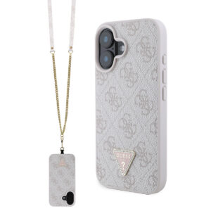 GUESS iPhone 16 Plus hoesje - HC PU metalen logo Strass Crossbody - Roze - productfoto
