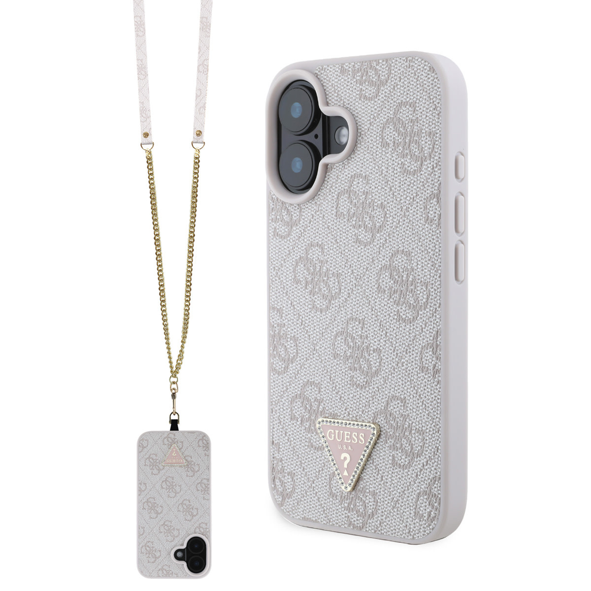GUESS iPhone 16 Plus hoesje - HC PU metalen logo Strass Crossbody - Roze - productfoto