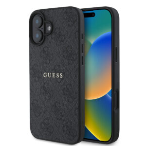 GUESS iPhone 16 Plus hoesje - HC MagSafe PU 4G Classic metalen logo - Zwart - productfoto